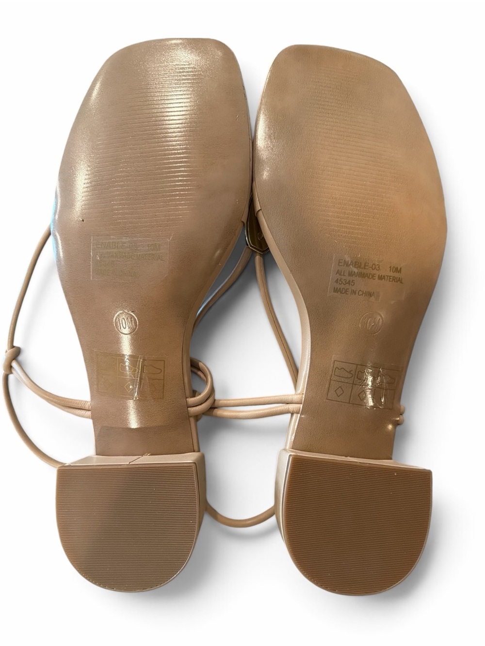 Bamboo Strap Sandal Size 10 Nude Block Heel Gold Hardware Detail Square Toe NEW - Picture 11 of 14
